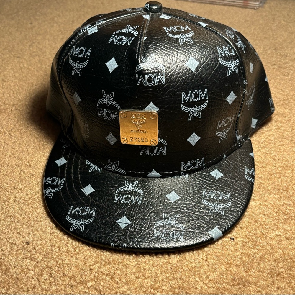 MCM Adjustable Leather Logo Baseball Cap